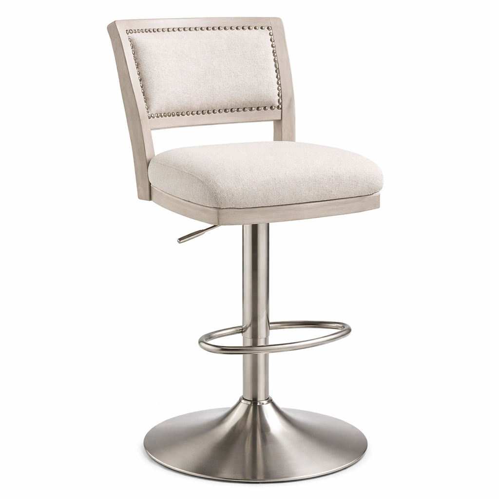 Taburete alto giratorio con respaldo y base metalica estable-cozanoe